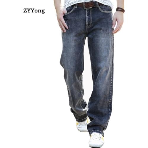 2020 New Mens Hip Hop Baggy Jeans For Men Wide Leg Skateboard Pants Plus Size 44 Fashion Spring Autumn Loose Fit Gray Jeans Long