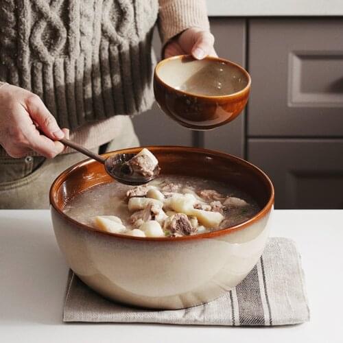 2400ml Large Salad Bowl Ceramic Soup Bowl Deep Bowl Large Capacity Tableware Fruit and Vegetable Bowl