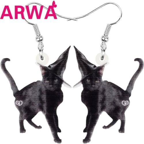 ARWA Acrylic Halloween Black Cat Earrings Lovely Kitten Animal Dangle Drop Jewelry For Women Girls Kids Funny Gift Accessories