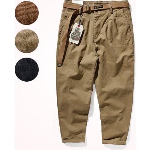 K2171# 2021 New Japanese Retro Loose Casual Pencil Pants Mens Fashionable Washed Old Khaki Elastic Woven Cropped Tapered Pants