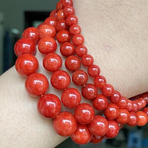 Natural Stone Red Coral Jades Beads For Jewelry Making Needlework Diy Bracelet Necklace Round Loose Spacer Beads 6 8 10 12mm 15