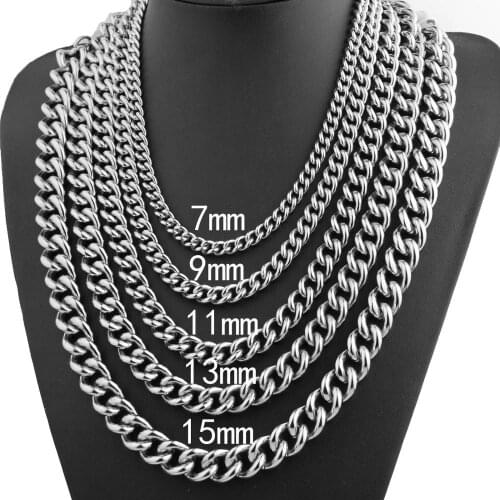 Never Fade Stainless Steel Silver Color Cuban Curb Link Chain Punk Mens Womens Necklace/Bracelet Unisexs Jewelry 7-40inch