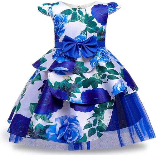 Summer Kids Vintage Print Dress For Girl Children Costumes Party Princess Dresses Girls Big Flower Vestido Baby Clothing 8 10 Y