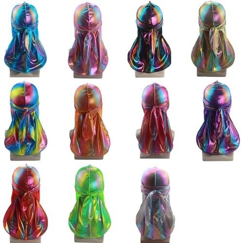 New Colorful Sparkly Durags Turban Bandanas Mens Shiny Silky Durag Headwear Headbands Hair Cover Accessories Wave Caps Rags Hat