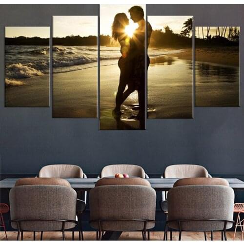 Painting Modern Art Live Wall Decoration 5 Panels Lovers Under The Sunrise Landscape Photo Canvas Modular Picture Poster