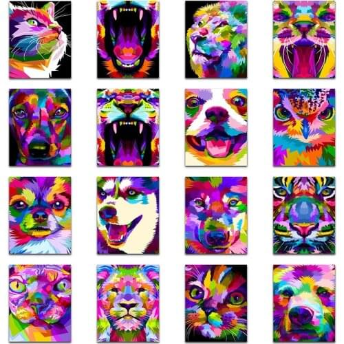 Round Diamond embroidery Animal dog 5D DIY Diamond painting Cross stitch colorful cat lion Full Square Diamond mosaic owl tiger