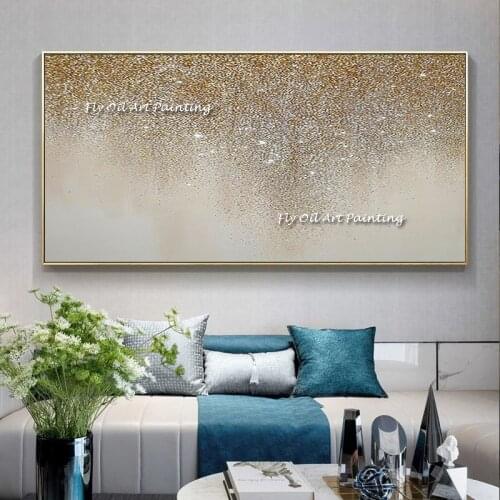 Best 100% Hand painted Abstract Silver Gold Oil Painting Canvas art modern gold artwork Wall Art Picture for Living Room Bedroom