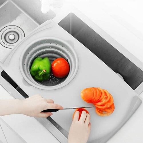 Multifunction Silicone Folding Chopping Board Vegetable Fruits Washing Basket Kitchen Cutting Block Chopping Blocks Sinks Drain