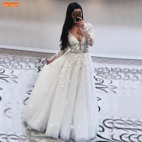 Fashion Boho Wedding Dresses V Neck White Lace Appliqued Tulle A Line Bridal Gowns Long Backless Custom Made 2020 Robe De Mariee