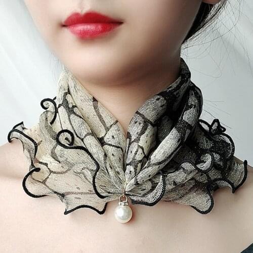 Fashion Pearl Lace Variety Scarf For Women Lady Silk Chiffon Scarf Lace Gifts Hair Variety Pearl Neck Bandana Scarves
