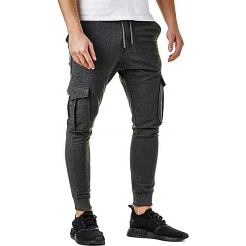 Men Autumn Winter Casual Tight Solid Multi-pocket Running Sports Sweatpants Sports pants mens jogger fitness sports trousers