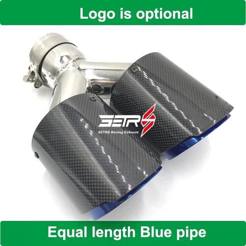 Universal Equal Length Blue End CAR Modified Muffler Pipe Without Logo Glossy Carbon Fiber Stainless Steel Exhaust Tip No Logo