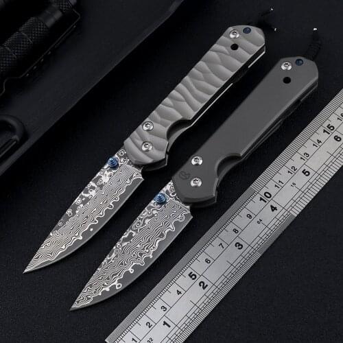 OEM Sebenza Folding Knife Damascus VG10 Blade Titanium Alloy Blade Alloy Handle Outdoor Camping Hunting Fruit Knife