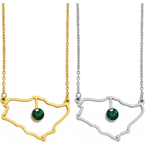 Anniyo Saudi Arabia Map With Green Stone Gold Color Charm Pendant Necklace Kingdom of Saudi Arabia Jewelry Women Girls #174121