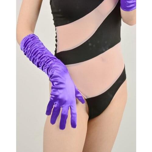 White Purple Pink Black Gold Satin Gloves Women 38CM Wedding Bridal Gloves Prom Party Dress Gloves Finger Ruffled Bride Guantes