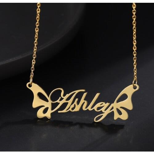 Personalized Necklace Butterfly Necklace Name Necklace Gold Necklace For Women Nameplate Stainless Steel Jewelry For Women