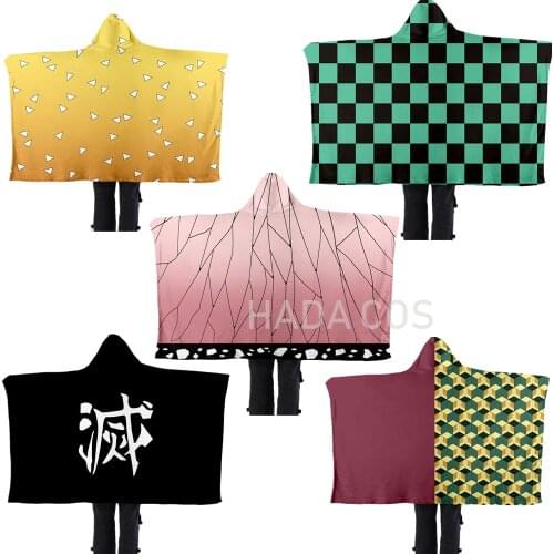 Cartoon Cloak Blanket Anime Demon Slayer Blade Cloak Blanket Lazy Blanket Cloak Flannel 3D Printing Hoodie Cosplay Bathrobe