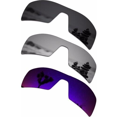 SmartVLT 3 Pieces Polarized Sunglasses Replacement Lenses for Oakley Oil Rig Stealth Black and Silver Titanium and Plasma Purple