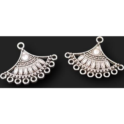 10pcs Silver Plated Fan-Shaped Porous Connectors Retro Earrings Metal Accessories DIY Charms For Jewelry Crafts Making A1622