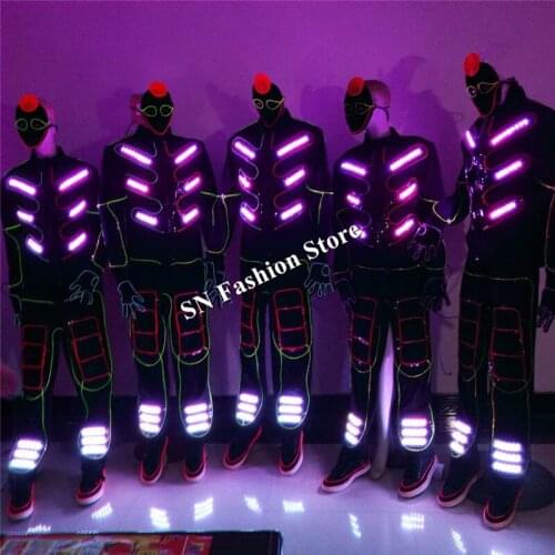 QL01 EL cold wire costumes robot led costumes luminous RGB light dance ballroom suit colorful singer dj wears clothes stage show