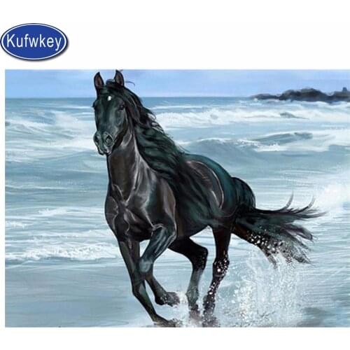 Christmas decor,DIY Diamond Embroidery black horse beach Running Diamond Painting Cross Stitch full square Mosaic Diamond