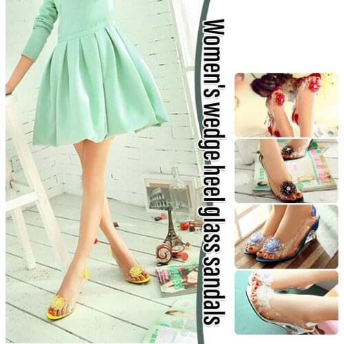 Studded Flower Design Transparent Sandals Peep Toe Heels Sandals Wedding Party Shoes For Women A66