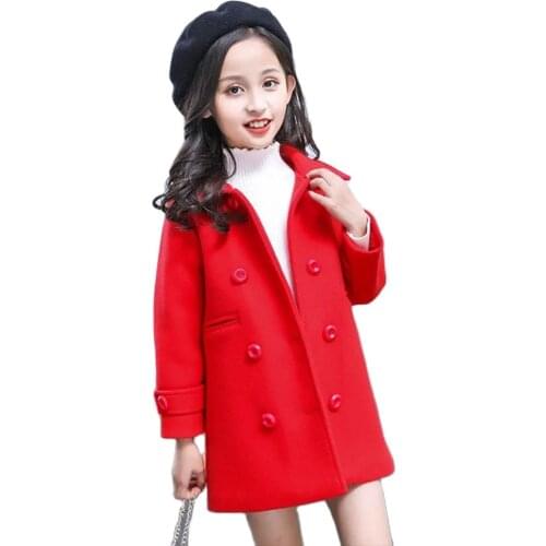Woolen Winter Jacket For Girl New 2021 Korean Version Fashion Thicken Coat Keep Warm Double Breasted Slim Childrens Clothing