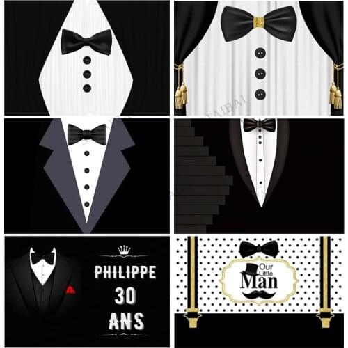 Gentleman Tuxedo Fathers Day Backdrop Party Black and White Suit Bow Tie Luxury Dinner Photography Background for Father Man
