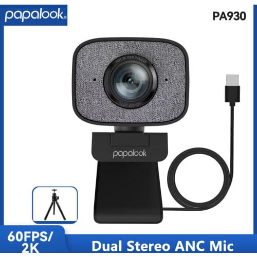 2K HDR 1080P Webcam, PAPALOOK PA930 60FPS Streamcam PC Streaming Live USB Web Camera with Dual Stereo Mic for OBS/SKYPE/ZOOM