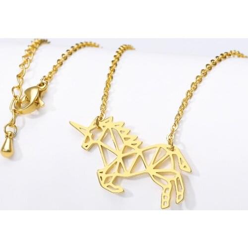 GORGEOUS TALE Cute Unicorn Hollow Stainless Steel Initial Pendant Necklaces For Women Fashion Jewelry Friend Gifts Vsco Girl2019