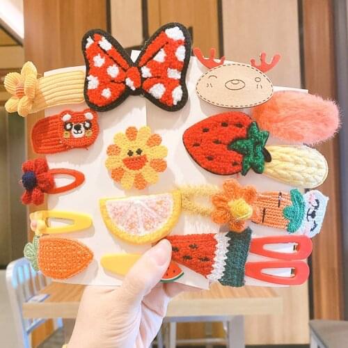 Wecute 8pcs Baby Girl Headband Plush Hair Accessories Hairpins For Autumn And Winter Fruits and Cartoon Animals Photo Props