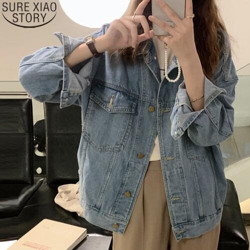 2021 Autumn New Fashion Denim Jacket Women Vintage Thin Coat Loose Plus Size Jacket Women Clothing Korean Blue Casual Tops 16295