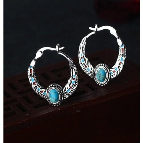 1 Pair Bohemian Vintage Women Eagle Feather Carved Ethnic Earrings Jewelry Gifts