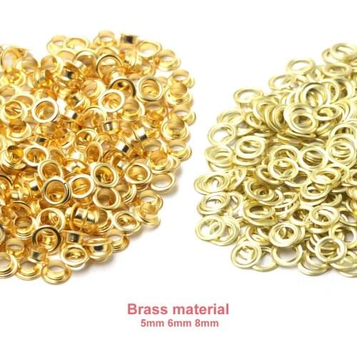 100sets Brass Material Gold 5mm 6mm 8mm Grommet Eyelet With Washer Fit Leather Craft Shoes Belt Cap Bag Diy Supplies Accessories