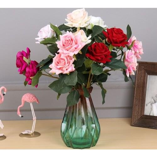 2 Heads Rose Artificial Flower Velvet Silk Flowers DIY Bride Bouquet Fake Flower For Home Party Wedding Decoration