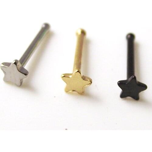 2 pcs 0.8x8x3mm Punk Gold Black Star Nose Ring Love Nose Stud Rings Stars Piercing Tragus Ear Piercing Nose Nail Body Jewelry