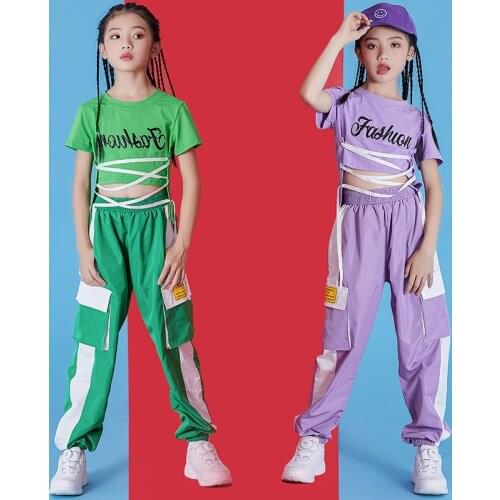 2021 Girls Hip Hop Tide Costume ChildrenS Jazz Dance Performance Clothing Summer Street Dancewear Kids Modern Stage Outfit