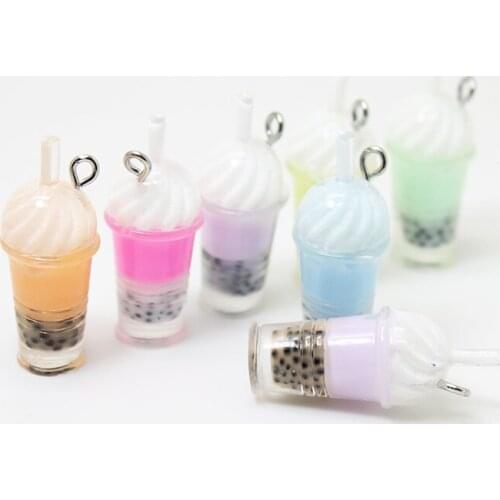 8pcs-- 32*13mm Candy color Resin Kawaii 3D Simulation pearl Milk tea Charm Ice cream Charm pendant for diy jewelry making
