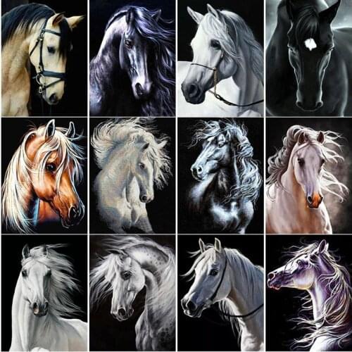 New 5D DIY Diamond Painting Dark Horse Diamond Embroidery Animal Cross Stitch Full Square Round Drill Home Decor Manual Art Gift