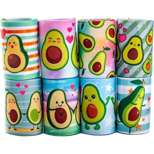 Avocado Printed Grosgrain/Satin Ribbon 5 Yards 16mm/25mm/38mm/50mm/75mm for DIY Hair Bows Party Decorations