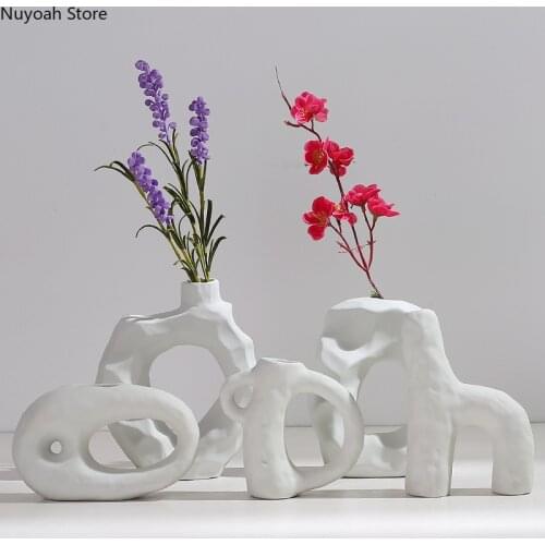 White Ceramic Dried Flower Vase Modern Home Decoration Art Flower Arrangement Accessories Living Room Desktop Decoration Vase