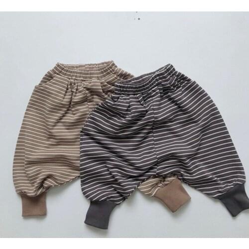 Korean Style Spring Autumn Baby Boys Girls Pants Elastic Waist Kids Loose Casual Pants Children Striped Cotton Trousers