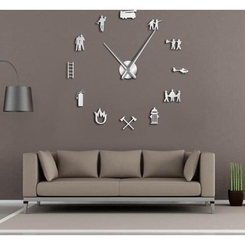 Firefighter Love DIY Giant Wall Clock Fire Department Office Big Clock Watch Firefighting Rescue Volunteer Axe Hydrant Equipment