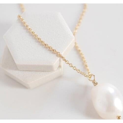 Natural Baroque Pearl Long Necklace Handmade Jewelry Gold Filled Choker Pendants Femme Kolye Collares Boho Women Necklace