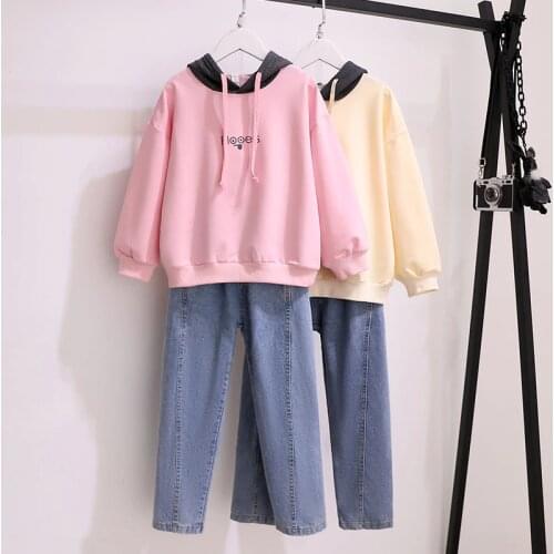 Baby Girls Clothes Leisure Sportswear Spring Autumn Cotton Loose Hoodies Jeans 2 Pieces Kids Sets for 6 8 10 12 Years Children