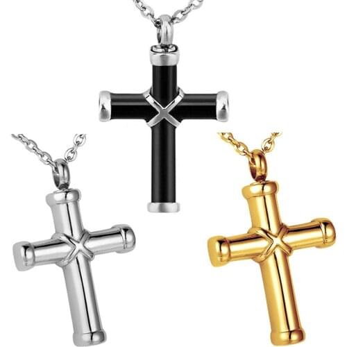 Stainless Steel Cross Cremation Urn Pendant Perfume Bottles Can Open Necklace for Ashes Memorial Jewelry 50cm
