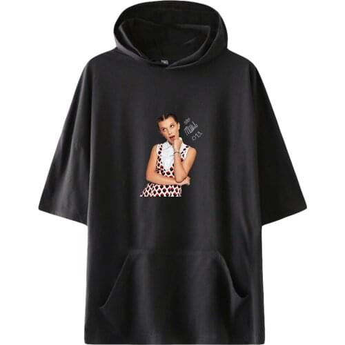 Millie bobby brown Fashion Prints Hooded T-shirts Women/Men Summer Short Sleeve Tshirts Harajuku Casual Streetwear Clothes