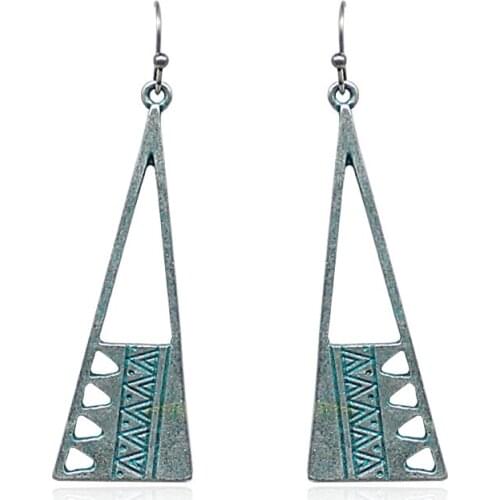 Geometric Triangle Bronze Green Metal Drop Earrings Women Vintage Punk Charm Earring Eardrop Fashion Jewelry