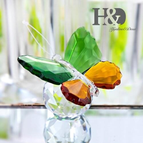 H&D Crystal Butterfly Glass Ball Base Cut Paperweight Ornament Crystal Figurine Souvenir Birthday Gift Home Decor