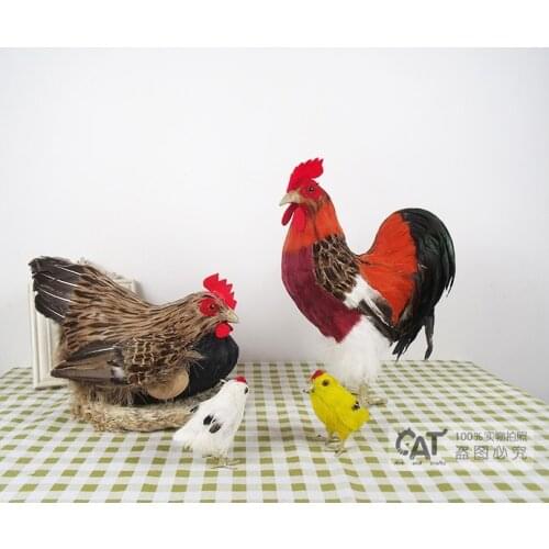 Simulation Feather Rooster Hen Toy Poultry Animal Home Decoration Prop Model Gift A Brood of Chickens Like Real